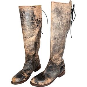 BED|STU Genuine Leather Distressed Luxury Women 7.5 Knee Boots in Rich Browns